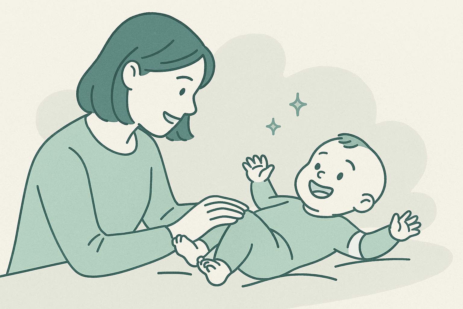 생후 2개월 아기의 미소 반응과 머리 들기 시작을 표현한 일러스트