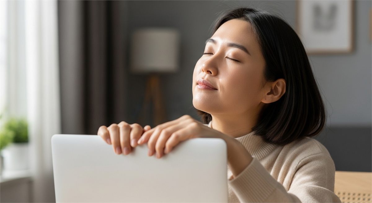 화면을 끄고 잠시 쉬면서 눈 피로를 줄이는 장면