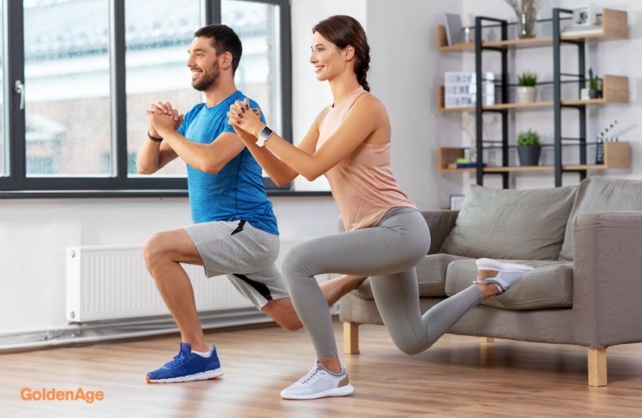 집에서 함께 운동하는 커플의 이미지 via canva