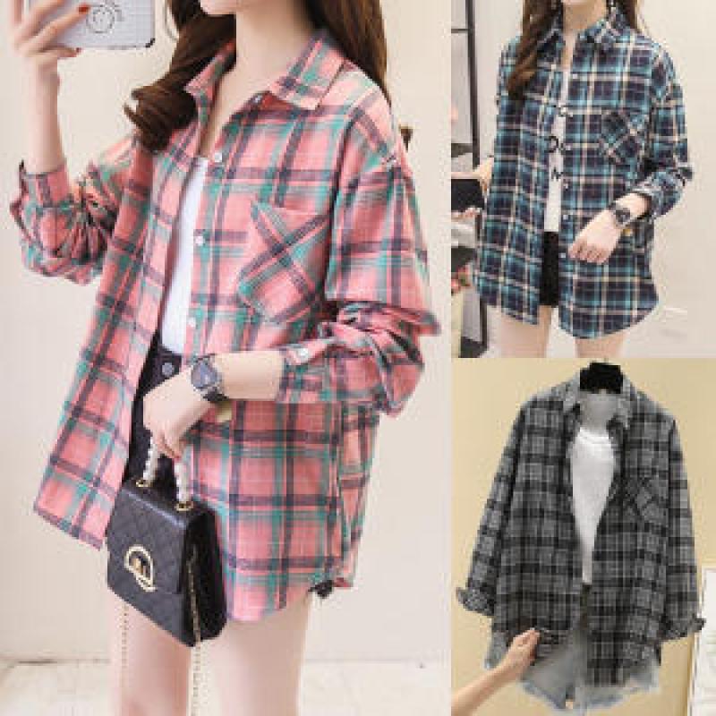 여성 체크남방 루즈핏 남방 데님 겨울 긴팔 오버핏 가을