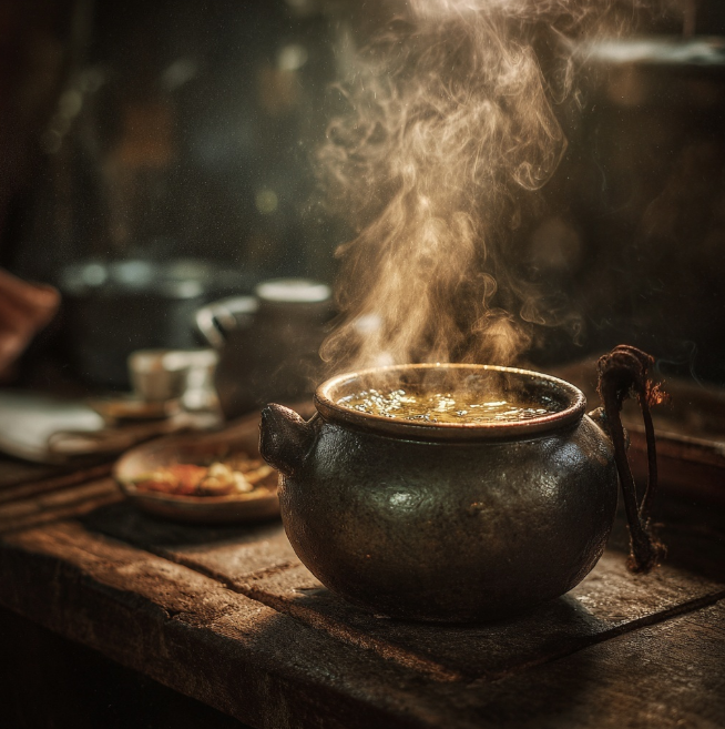 쌍화차 재료를 냄비에 끓이는 모습