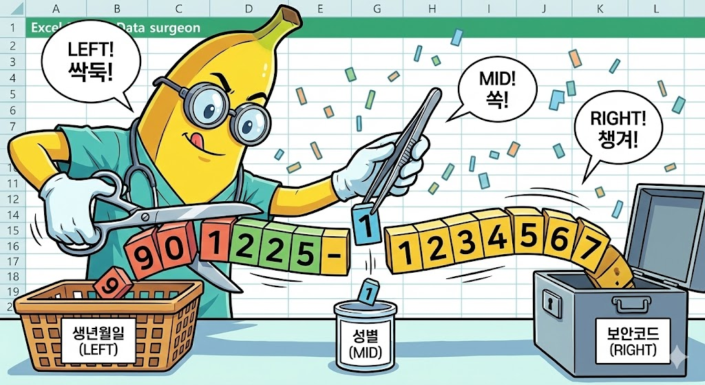 LEFT, RIGHT, MID: 주민번호로 생년월일과 성별만 쏙 뽑아내기