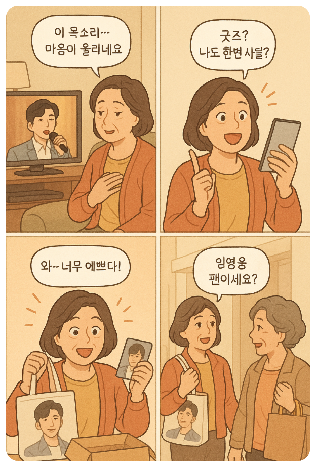 임영웅 굿즈와 관련하여 중년 여성들의 대화