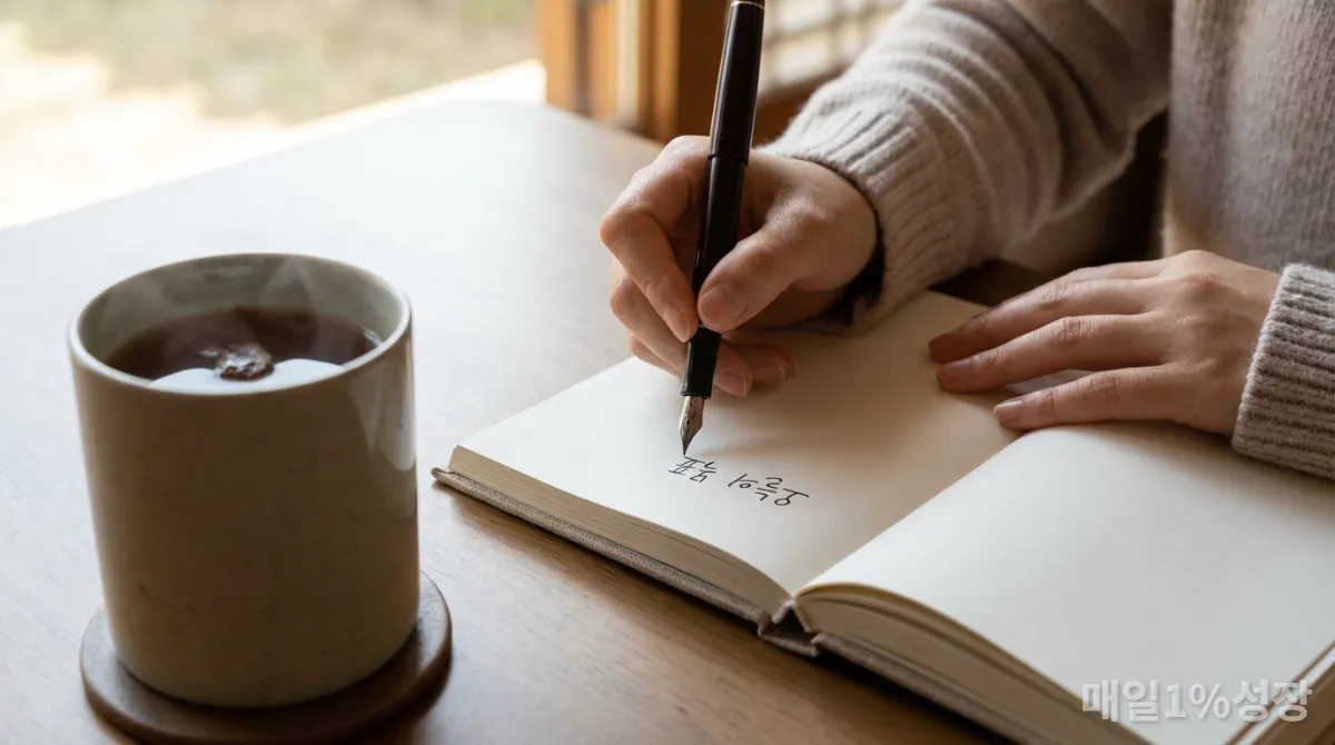 아침 일기를 쓰는 한국 여성의 손