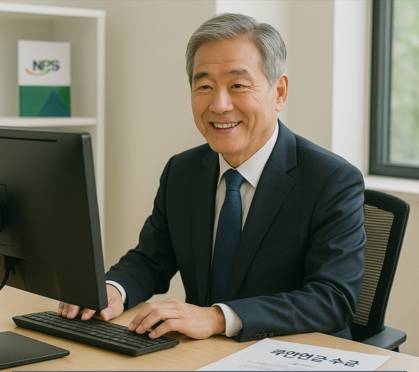 국민연금 수급자가 사무실에서 일하는 사진