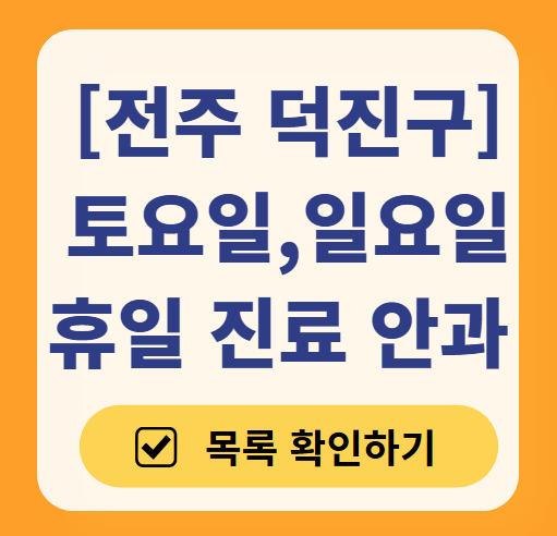 전주 덕진구 일요일 문 여는 안과 목록 ❘ 토요일, 주말, 공휴일 진료 영업 병원 찾기
