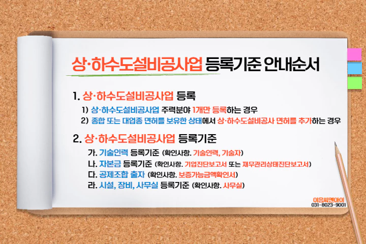 상하수도설비공사업 대업종화 이후 면허 등록기준 안내순서