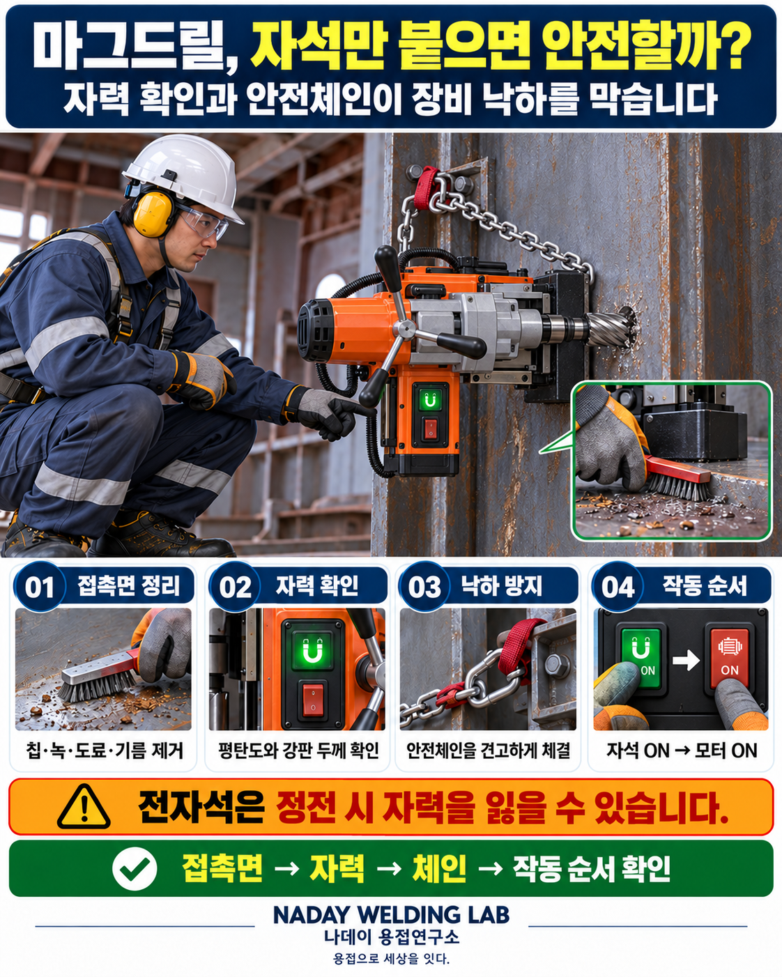 조선소 마그네틱 드릴 자력 상실&middot;장비 낙하 사고 예방
