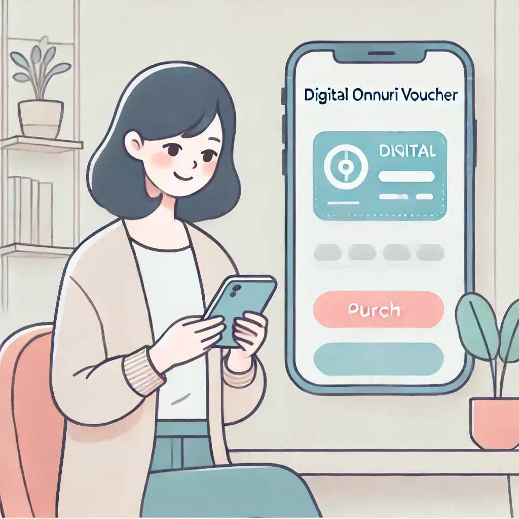 여성이 스마트폰으로 디지털 온누리상품권을 구매하는 모습