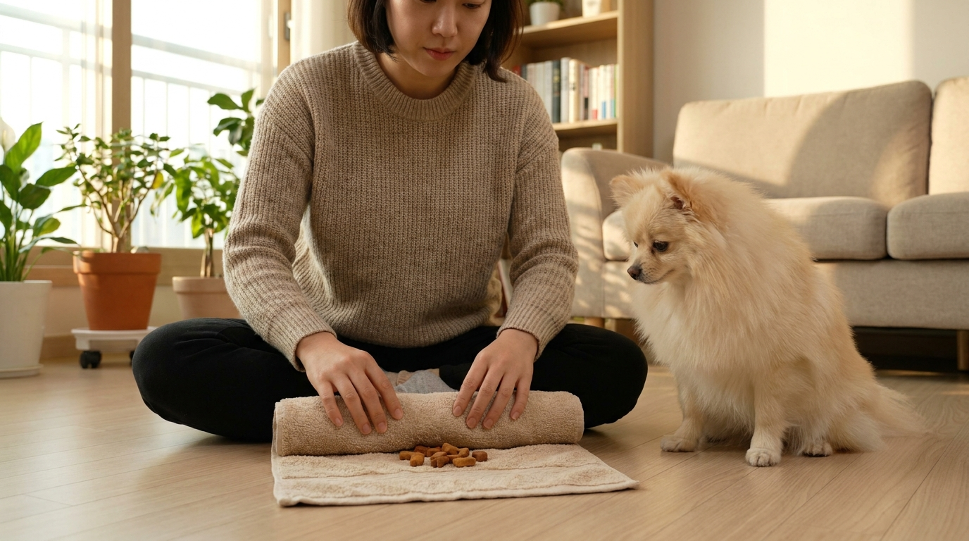 수건에 간식 숨기는 노즈워크