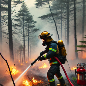 산불 진화중인 소방관 사진