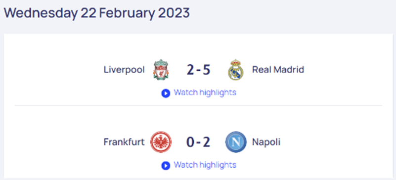 UEFA 챔피언스리그 16강 1차전 경기 결과