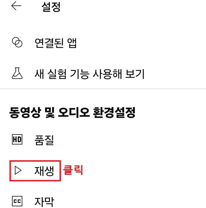 설정 페이지에 재생 메뉴 보임