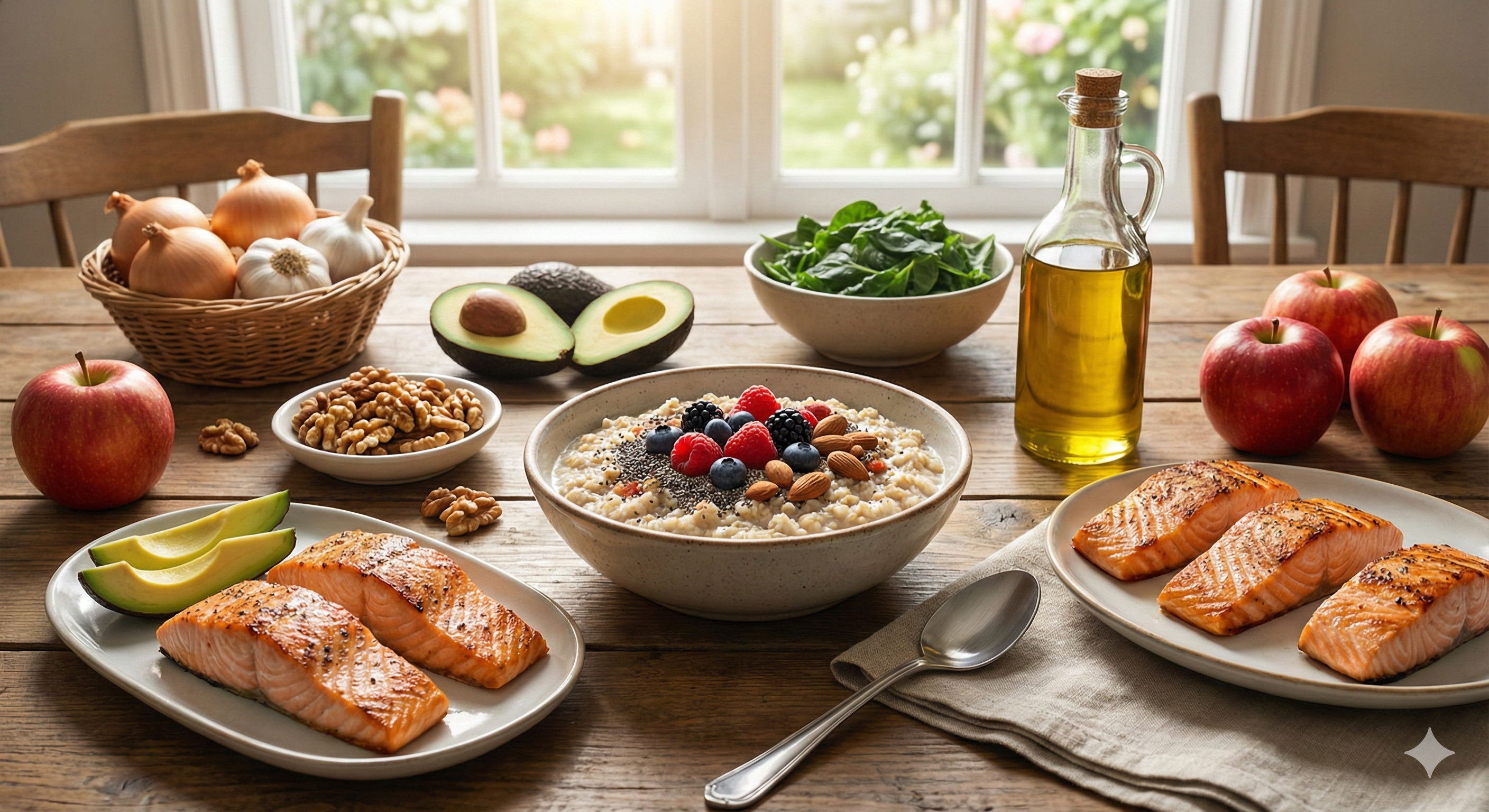 각종 음식이 책상위에 올려져 있다.