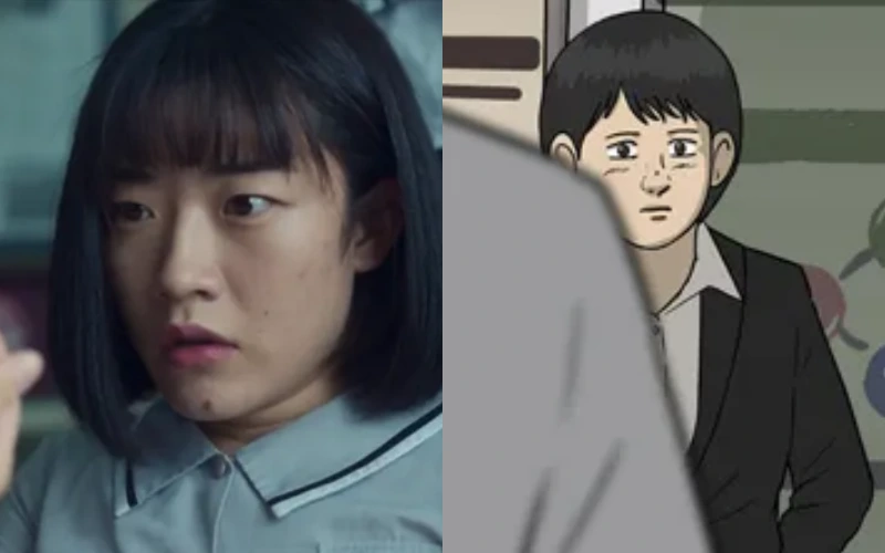 회색 교복에 단발 머리를 하고 있는 드라마 무빙의 신혜원 캐릭터