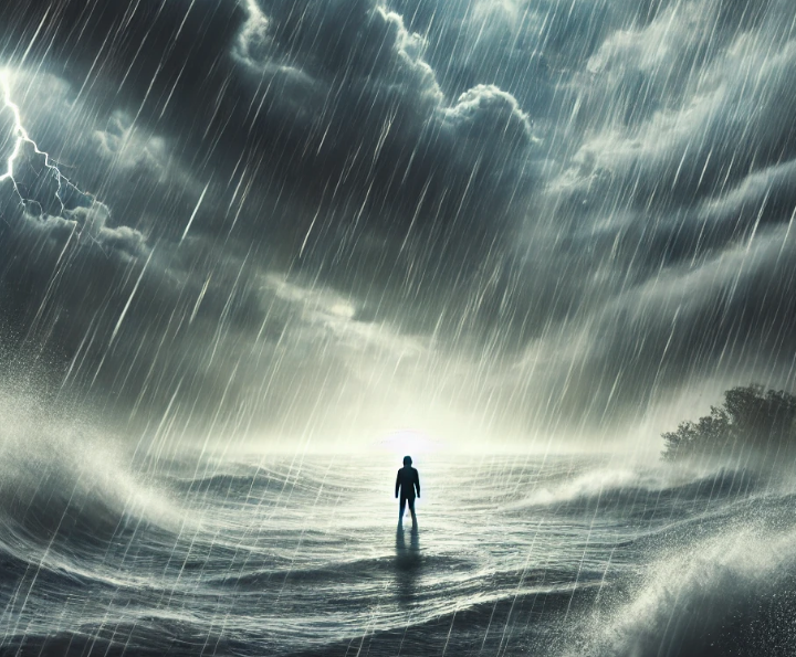 폭풍 속에서 비 맞으며 서 있는 꿈