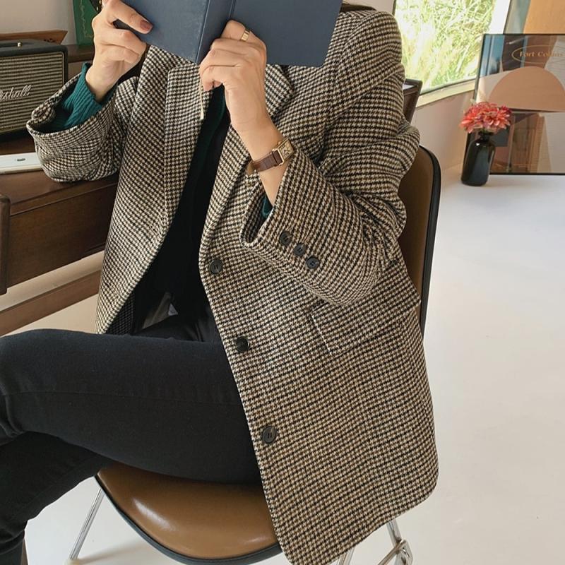 울50 빈티지 잔체크 가을 겨울 여성 자켓 빅사이즈 77 88 99 (2color)