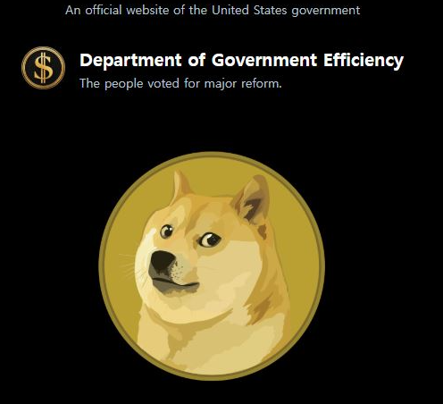 미국 정부효율부 홈페이지의 도지코인 로고