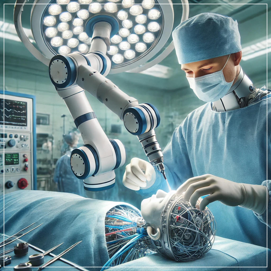 최첨단 수술실에서 정밀 수술을 지원하는 의료용 로봇 암(Arm).