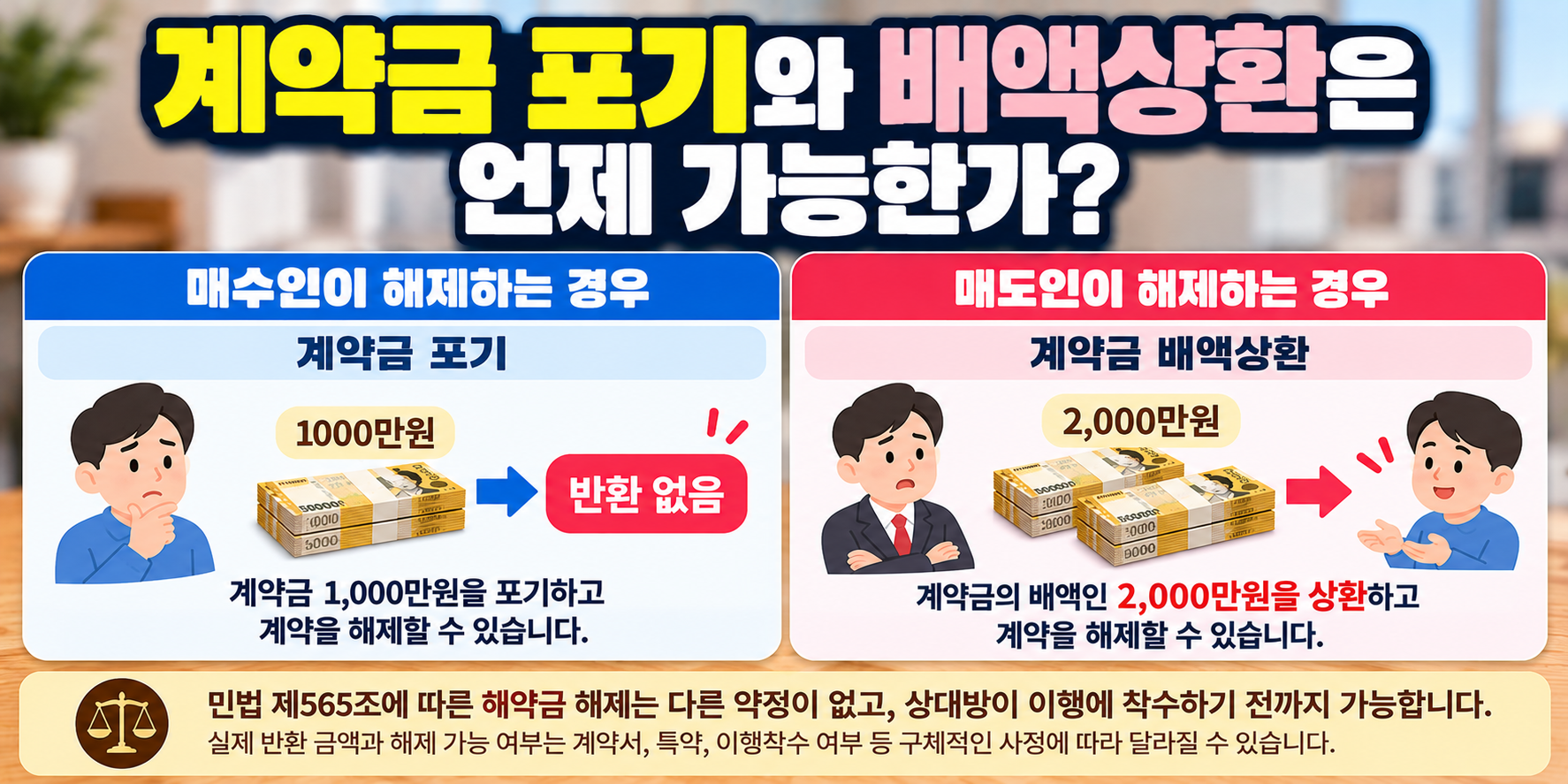 부동산 계약금 포기와 배액상환 조건 및 민법 제565조