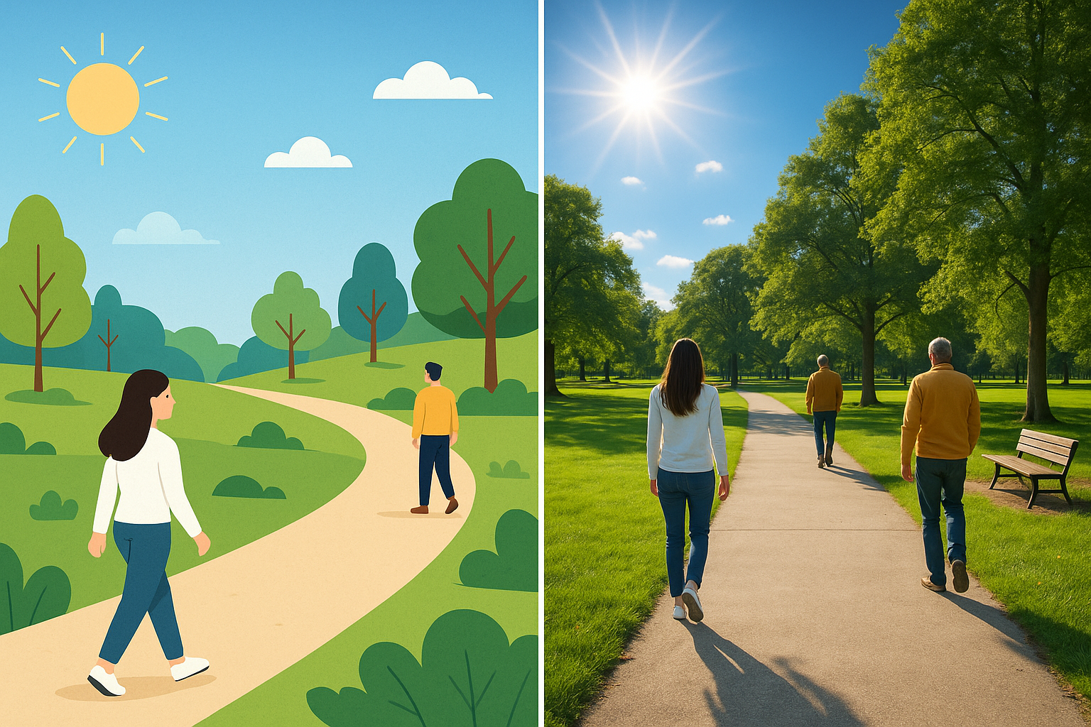 맑은 날 공원에서 산책하는 꿈