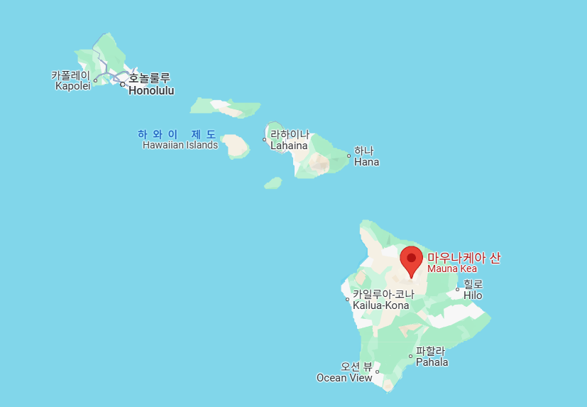 마우나케아 산의 위치를 알 수 있는 지도