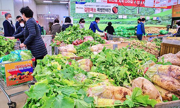 서울-시내-한-마트에서-김장에-사용할-재료를-고르고-있는-모습