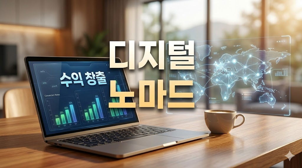 디지털 노마드의 삶을 상징하는 전문적인 작업 환경 이미지