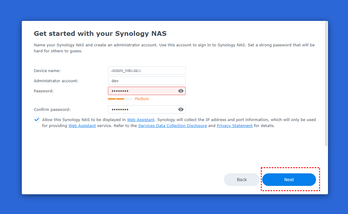 장치 이름, 계정 이름 설정