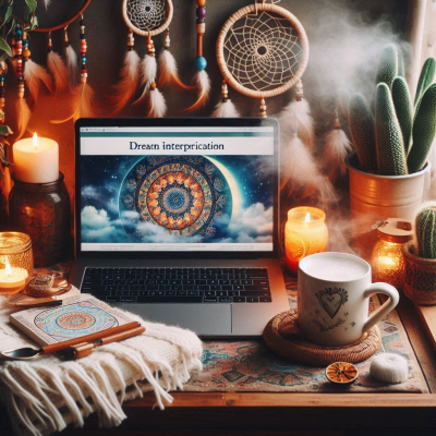 다양한 꿈 해석과 관련된 아름다운 배경을 보여주는 노트북 화면