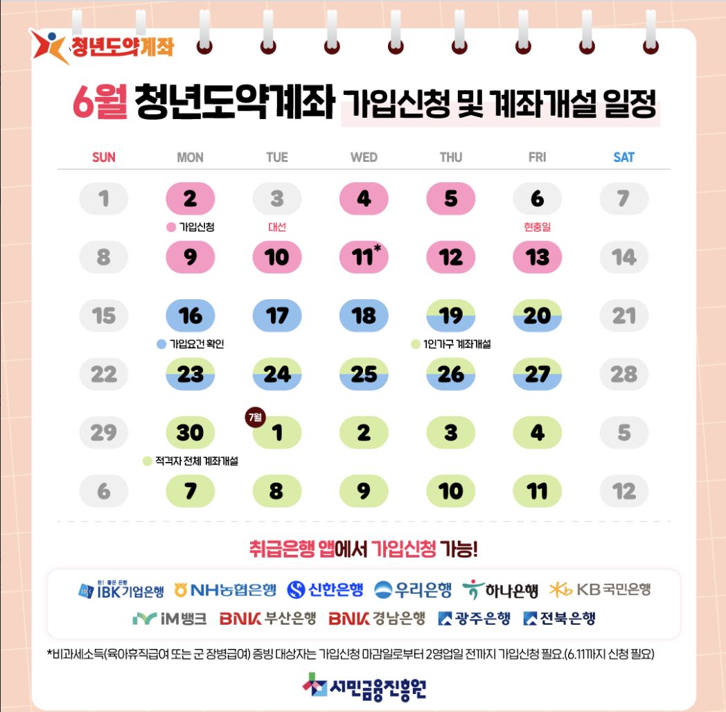 2025년 6월 청년도약계좌 일정표