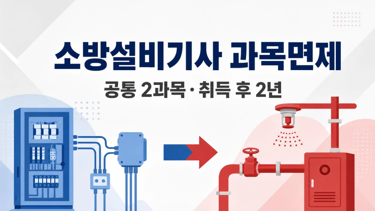 소방설비기사 전기 기계분야 공통과목 면제와 취득 후 2년 기준을 설명한 이미지