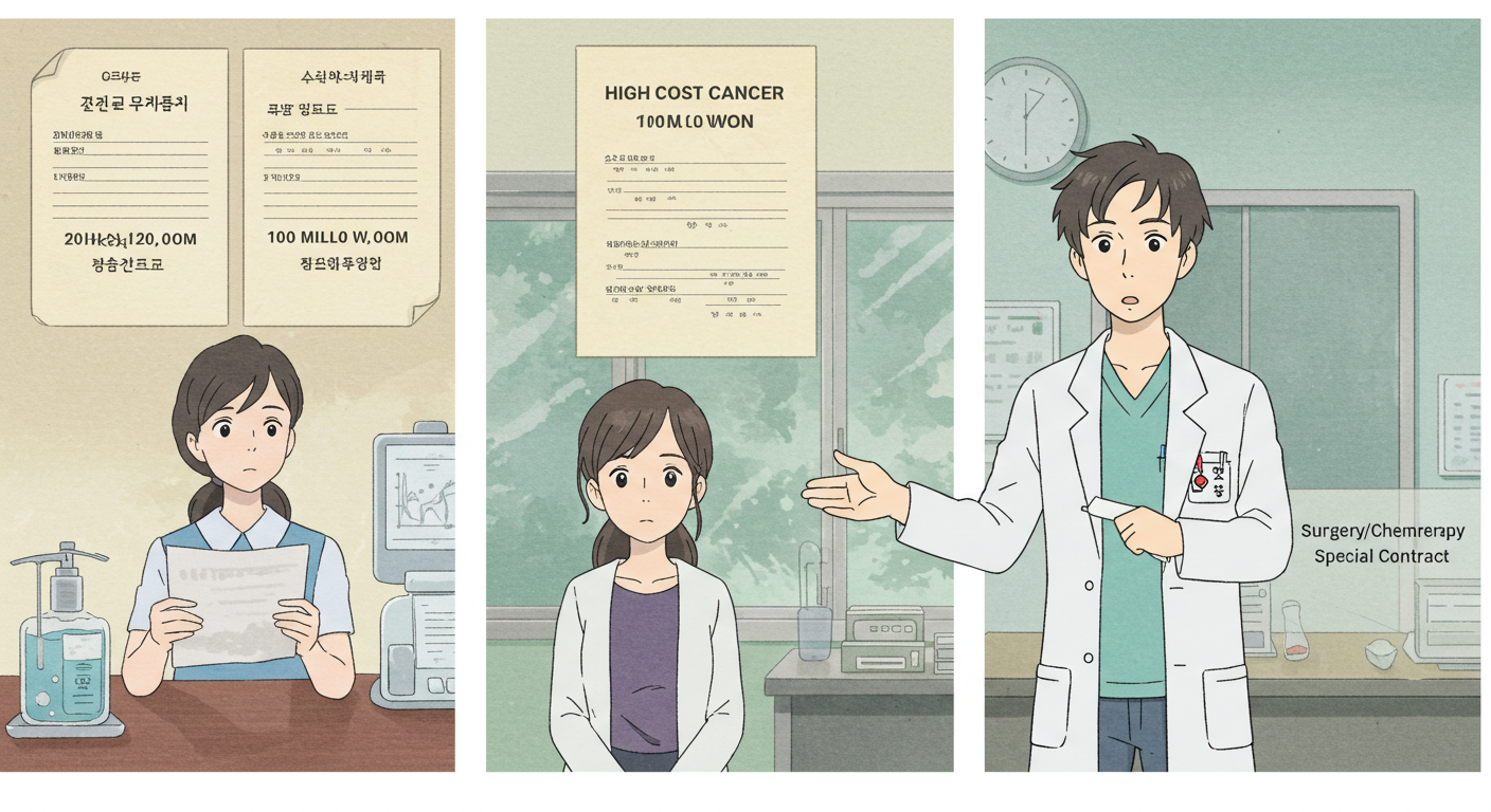 일반암, 고액암, 특약 구조를 비교하는 장면