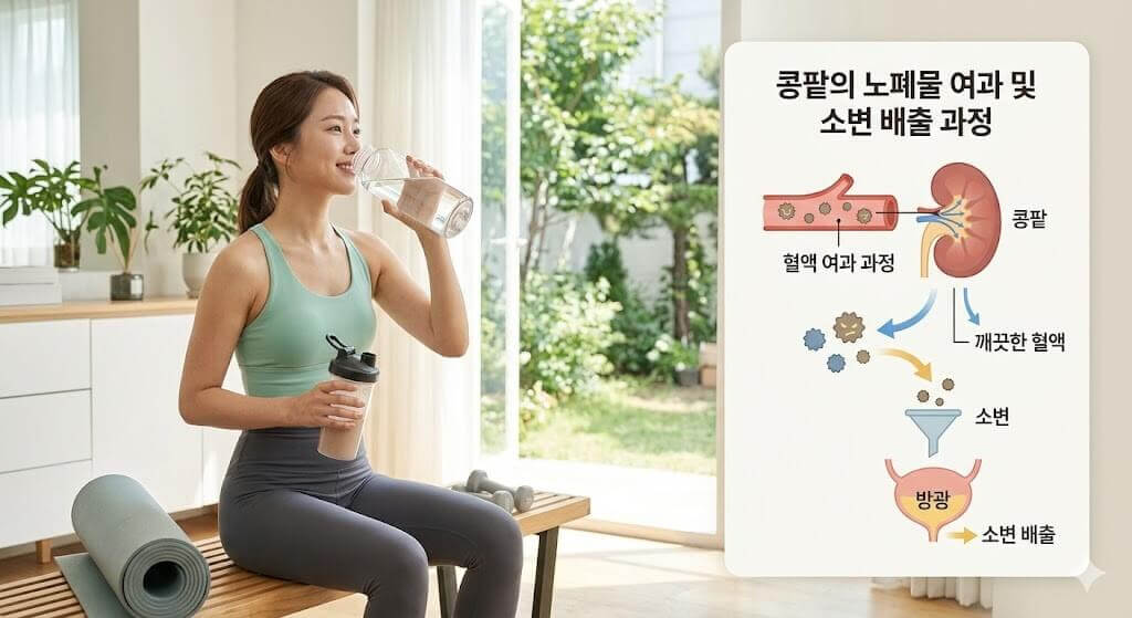 콩팥의 노폐물 여과 및 소변배출과정 인포그래픽