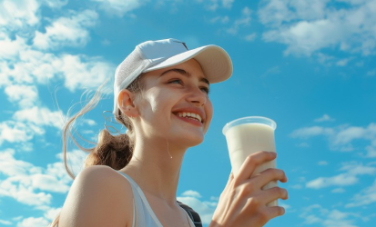 여름 피서지에서 음료를 들고있는 여성 사진