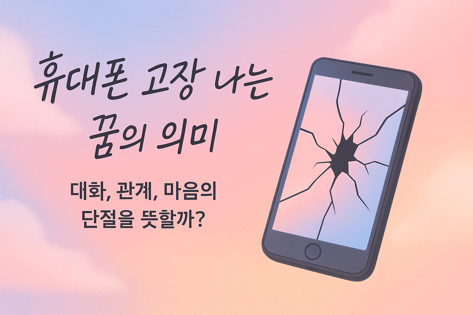 몽환적인 파스텔톤 일러스트로, 스마트폰을 들고 흐릿한 화면을 바라보는 여성이 등장하며, 부드러운 분홍빛과 하늘색 조명이 감정적인 분위기를 자아내는 이미지.
