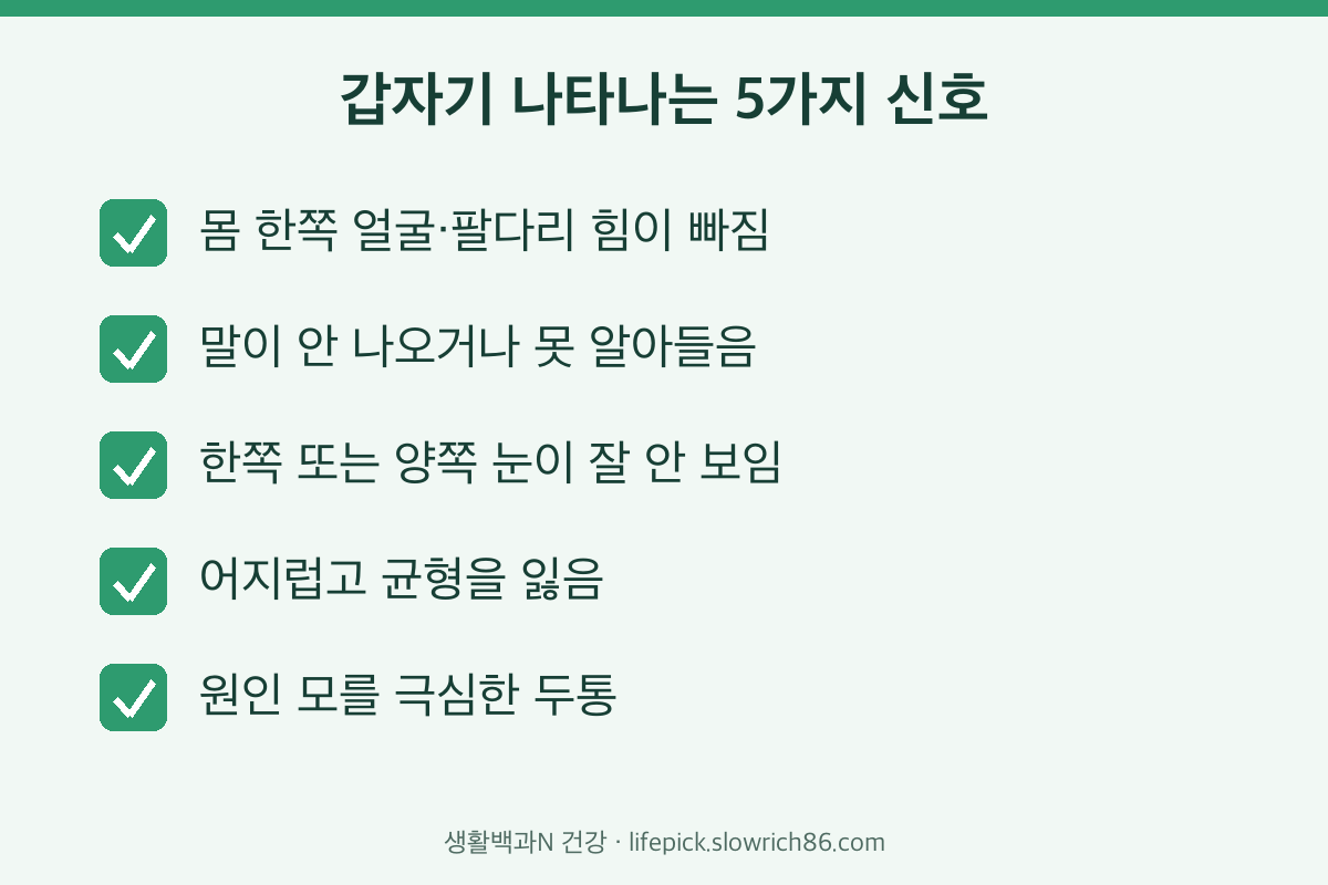 뇌졸중 전조증상 5가지 편측 마비 언어 장애 시각 장애 어지럼증 두통