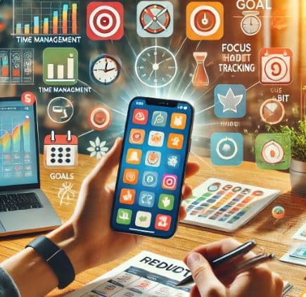 생산성 앱을 활용한 자기 계발을 표현한 이미지