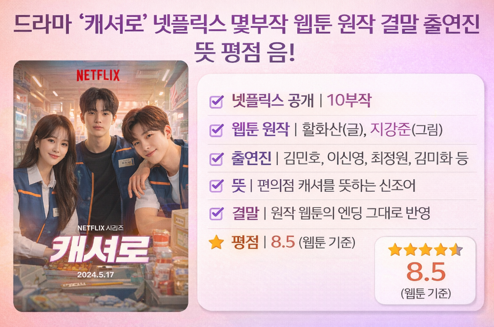 드라마 캐셔 넷플릭스 몇부작? 웹툰 원작 결말까지 완벽 정리