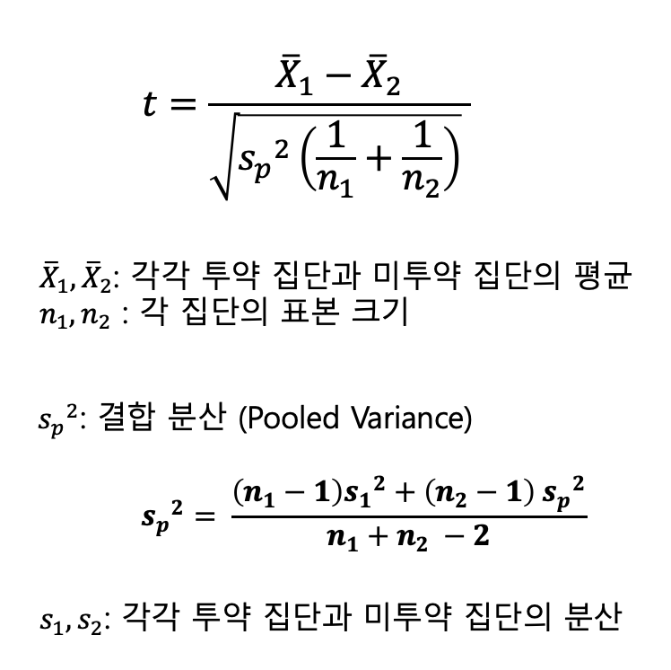 수식2. Two Samples t-test 검정통계량