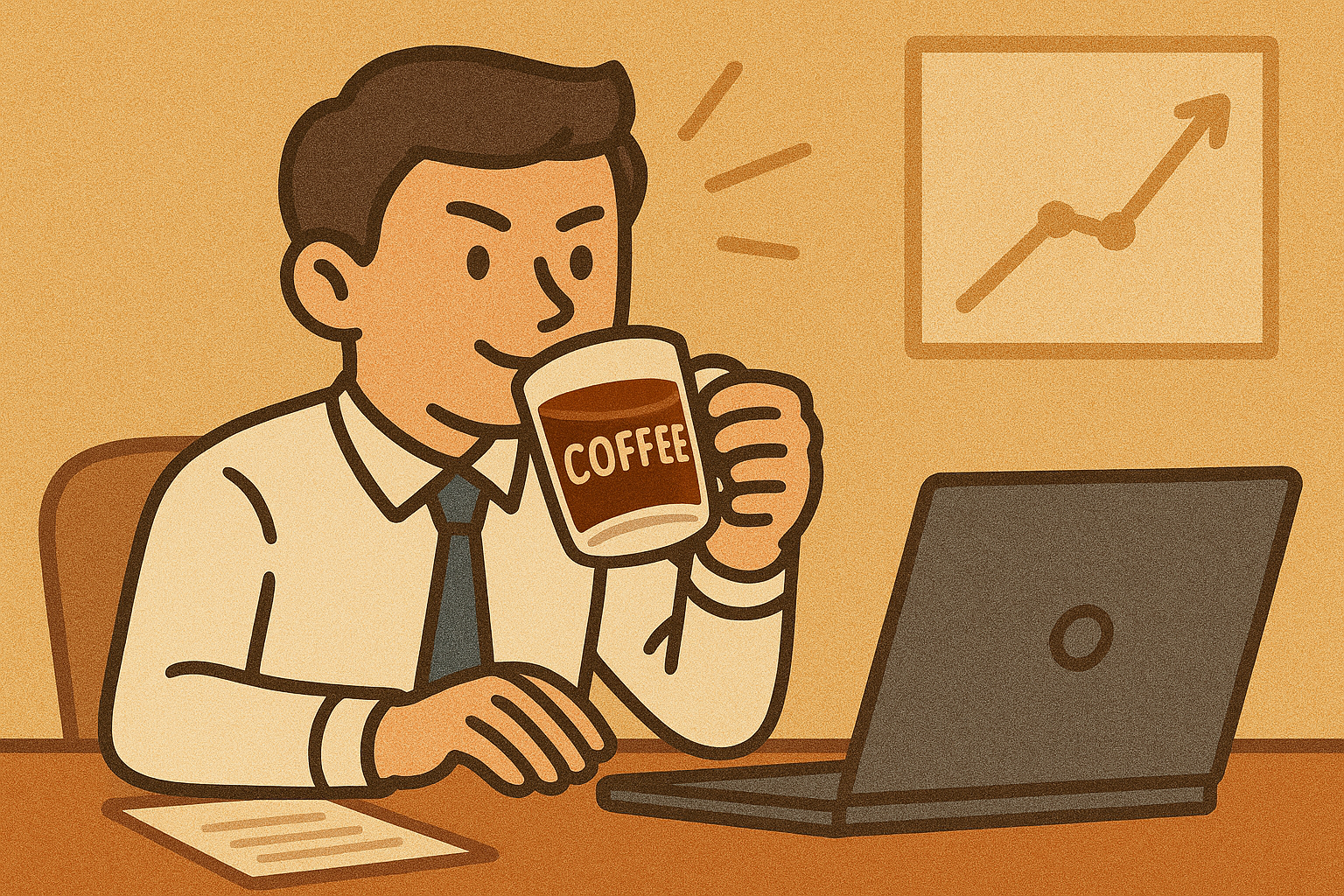 커피를 마시며 업무능률을 높여보려는 직장인의 모습