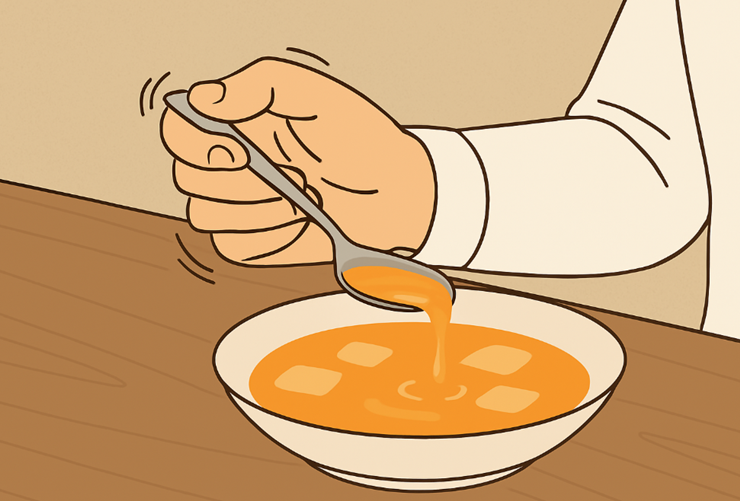 국물을 먹는데 손이 떨림