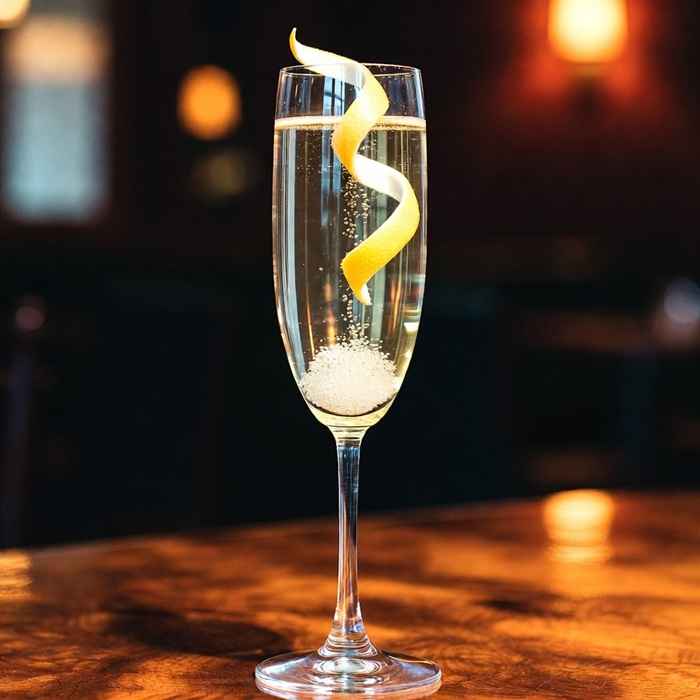 기포가 끊임없이 올라오는 우아한 샴페인 칵테일 완성 사진