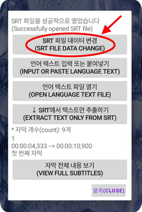SRT 파일을 성공적으로 열었습니다
SRT 파일 데이터 변경
