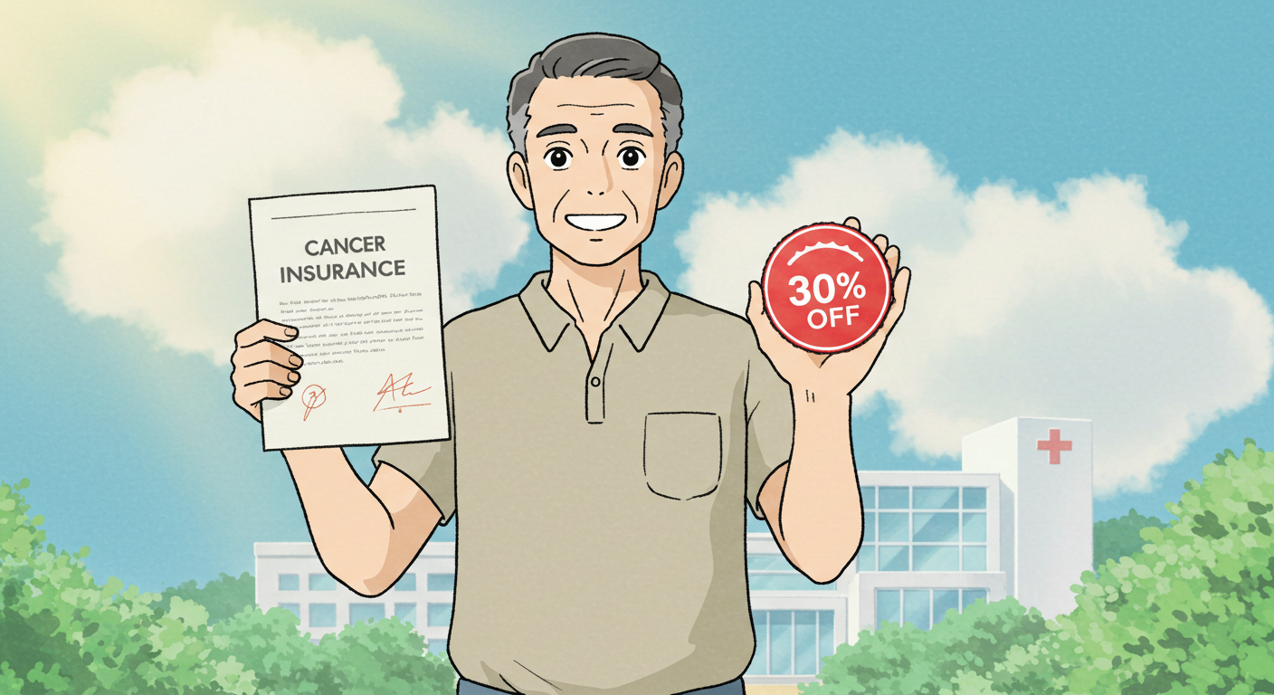 암보험 부가혜택으로 보험료를 절감하는 인물 일러스트