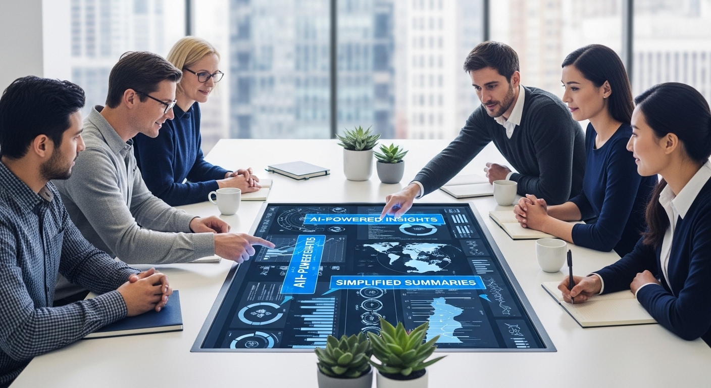 AI 비서의 도움을 받아 디지털 태블릿으로 창의적인 콘텐츠 아이디어를 구상하는 콘텐츠 제작자의 모습. AI와의 협업을 통해 창작 과정의 효율 증대.