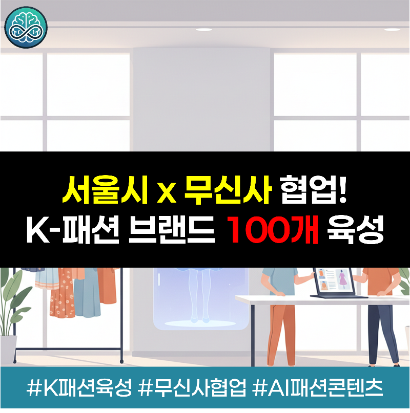 서울시가 무신사와 협력하여 유망 K-패션 브랜드 100개를 선발하고 AI 콘텐츠 제작부터 무신사 입점 및 해외 판로까지 전 과정을 지원하는 2026년 육성 사업