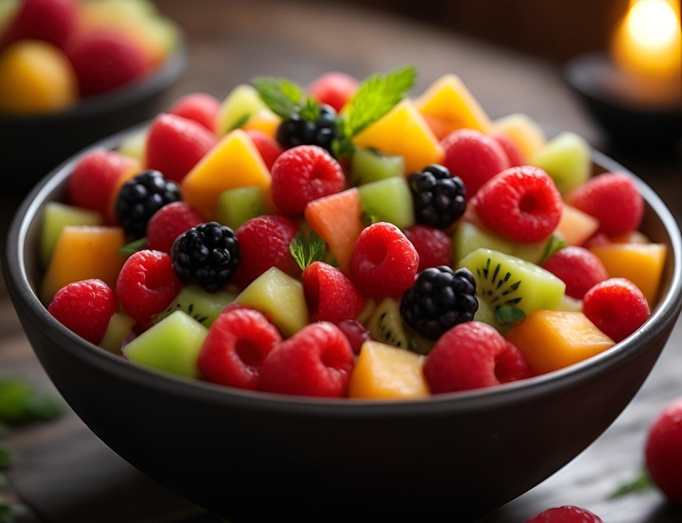 샐러드로 담겨있는 맛나보이는 과일 샐러드 사진