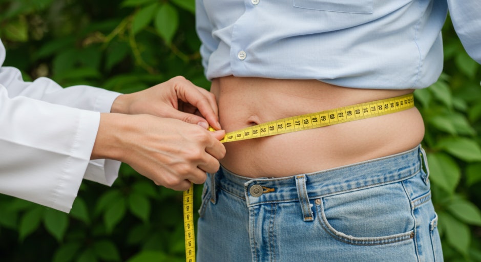 허리둘레를 측정하는 모습