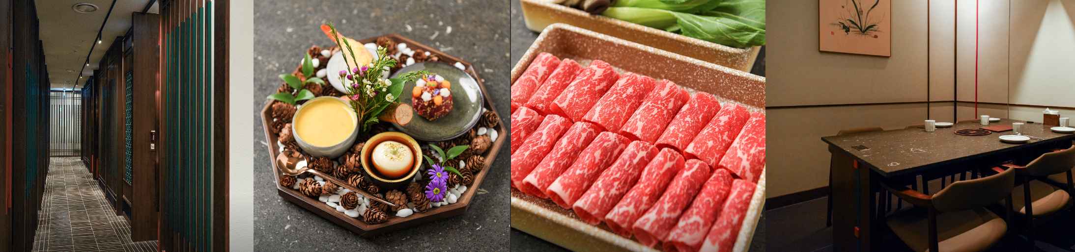 모도우 강남N점의 내부 사진과 음식 사진.